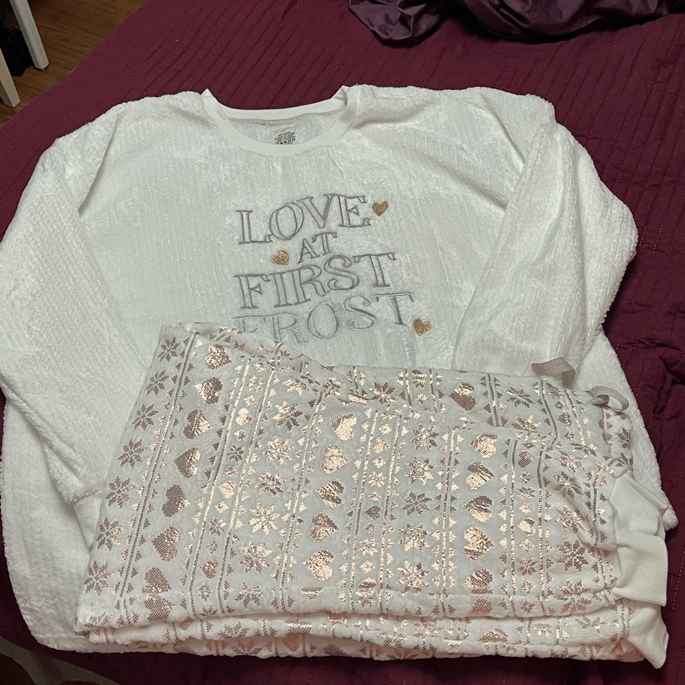 # 205 George Gold and Cream Pajama Set with Sparkly Details